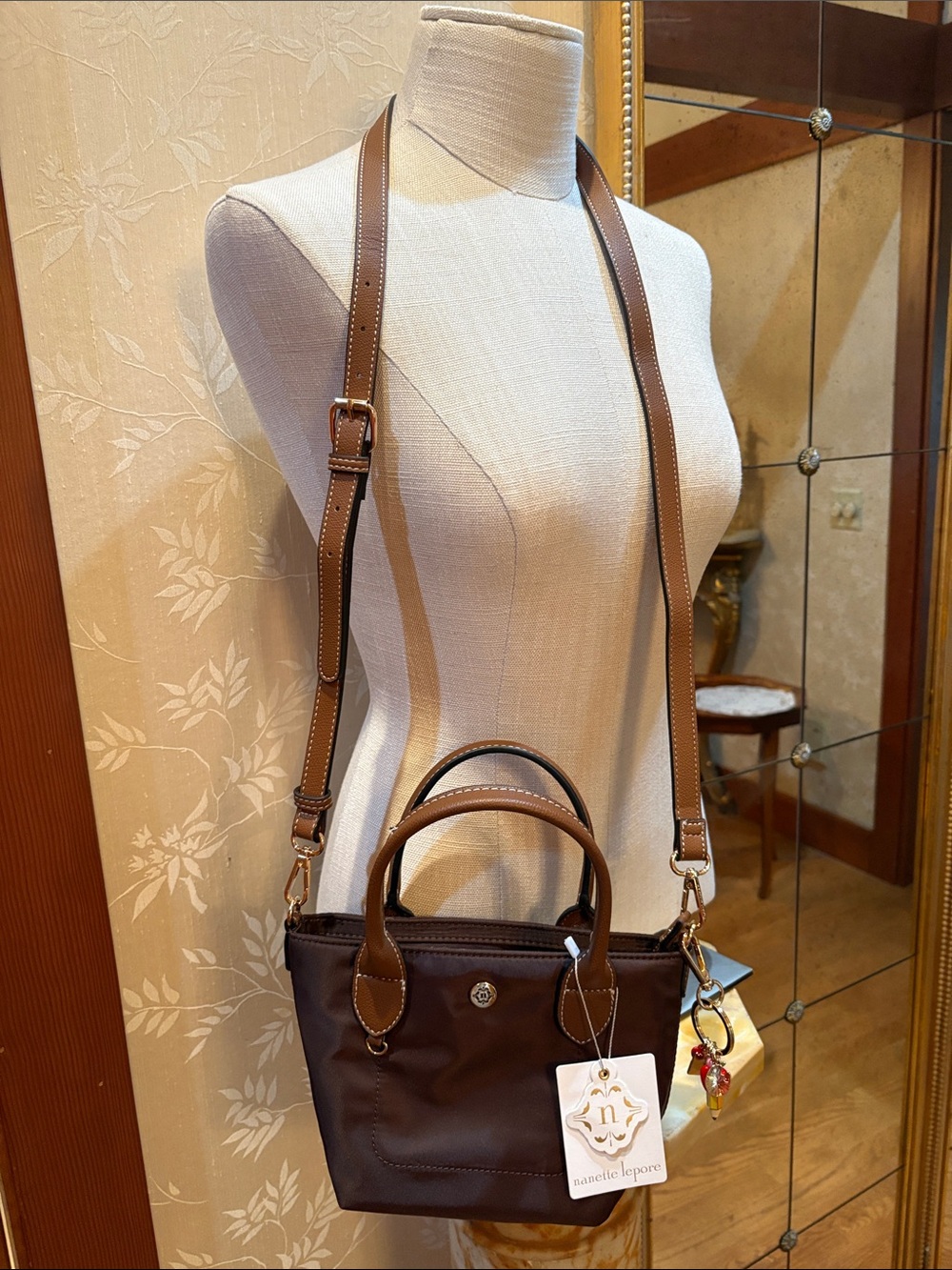 Nanette Lepore Brown Nylon Mini Tote with Handles & Crossbody